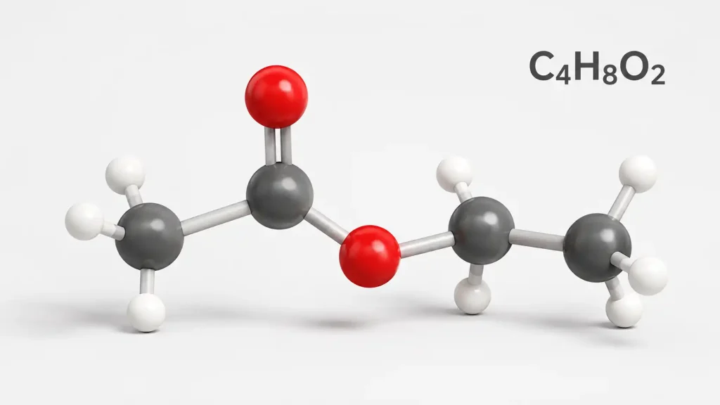 ساختار مولکولی اتیل استات با فرمول C4H8O2