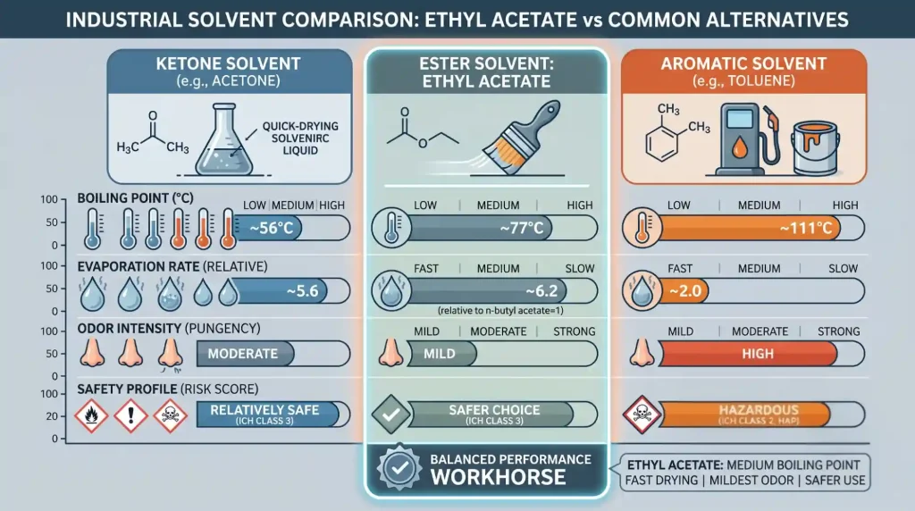 infographic comparing ethyl acetate with other industrial solvents
